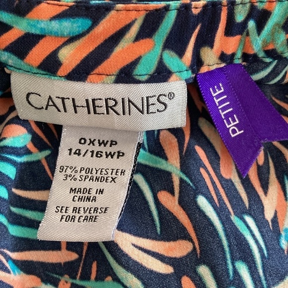Catherines petite 14 16 0XWP button down 3/4 sleeves blue green orange - Picture 11 of 11